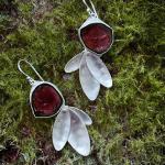 One of a kind Rhododendron Earrings, sterling silver and watermelon tourmaline. 